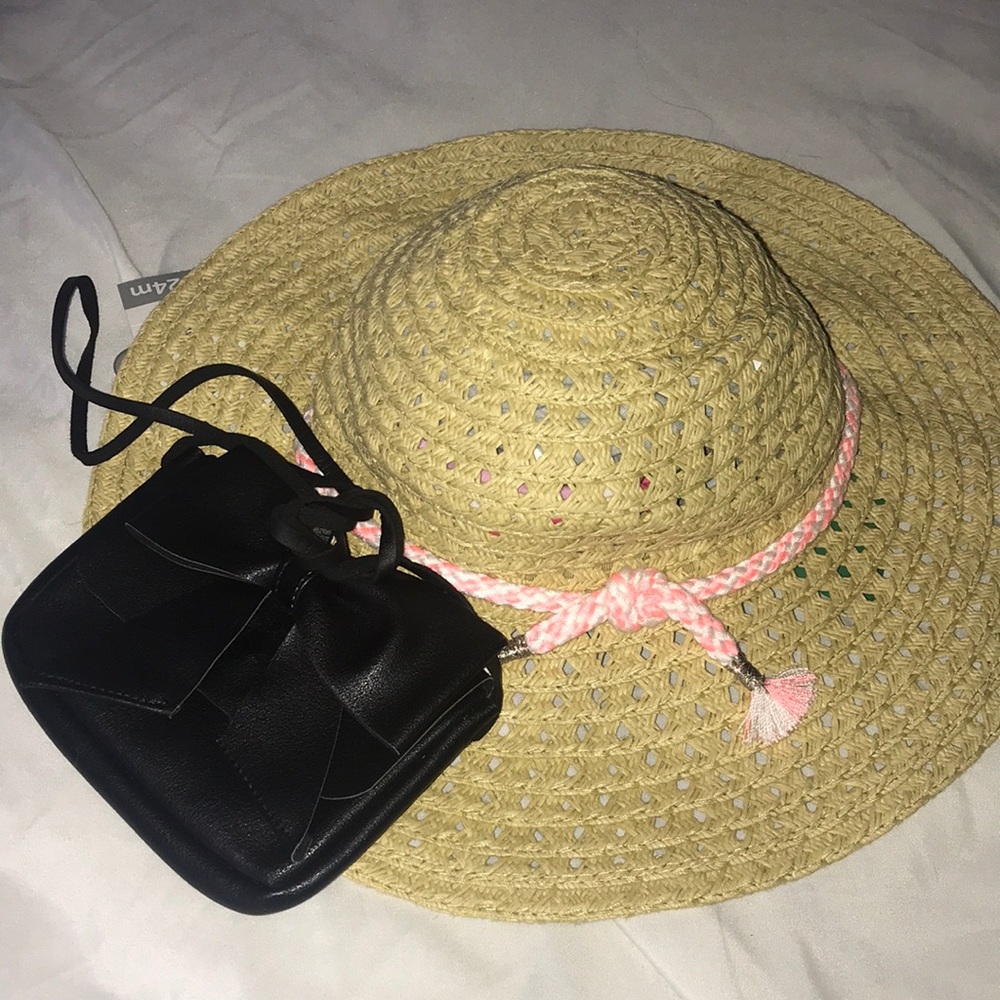 Straw Hat & Black Crossbody Purse